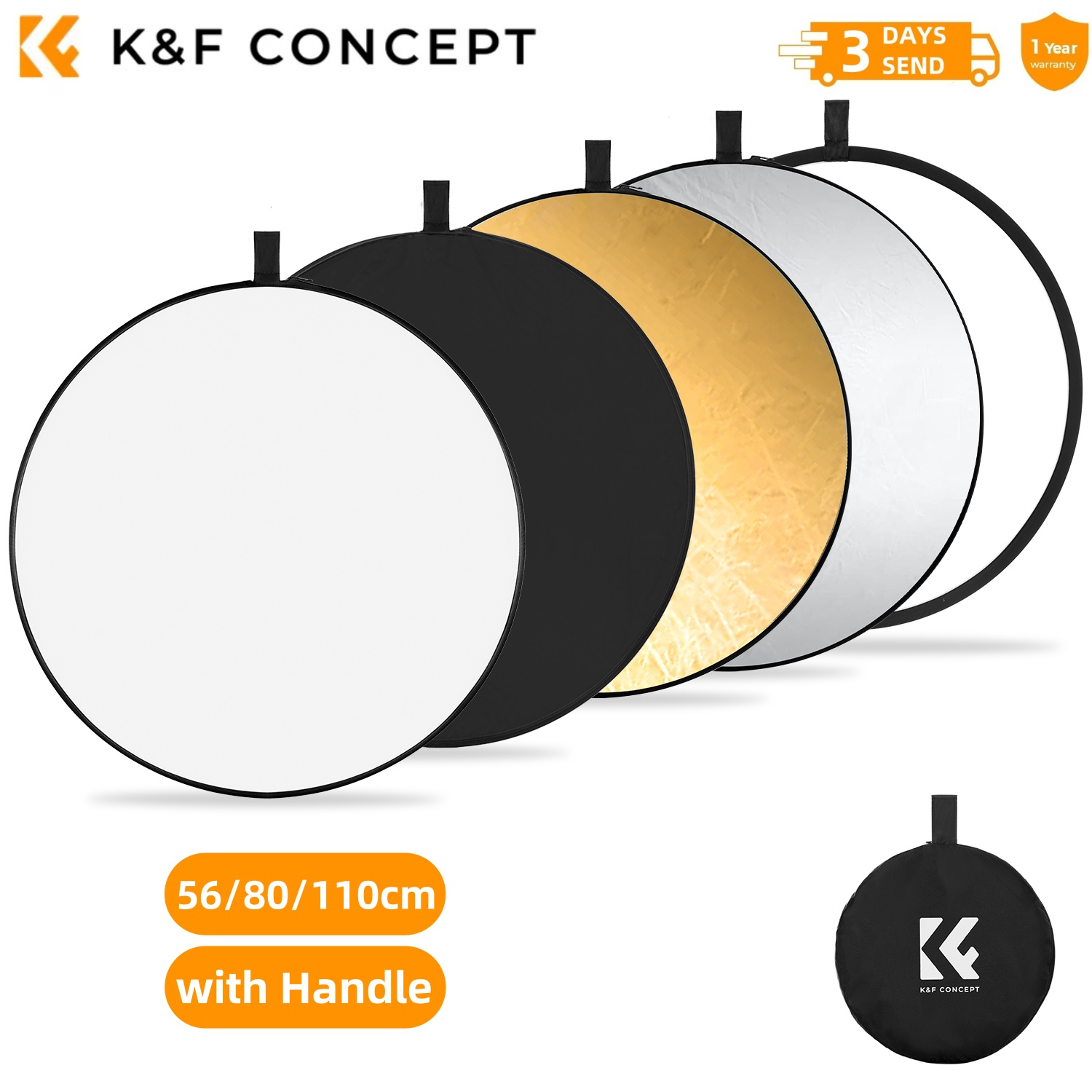 K&F CONCEPT 56/80/110cm 5-in-1 - Photography Lighting Reflector review and price