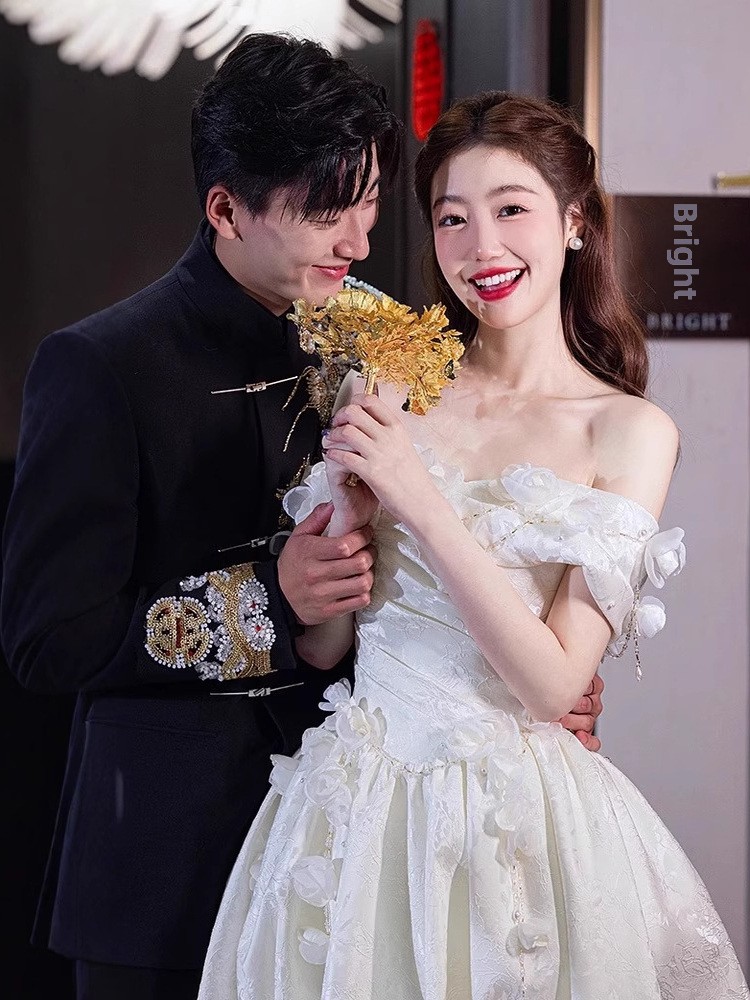 White One-Shoulder Bridal Gown - Photography Lighting Wedding Reception review and price